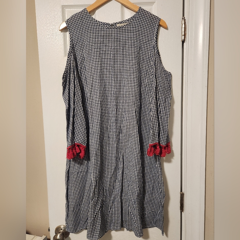 Gingham Checkered Dress with Red Accents